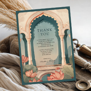 Cartão De Agradecimento Casamento Indiano Arco Floral Lótus Vintage