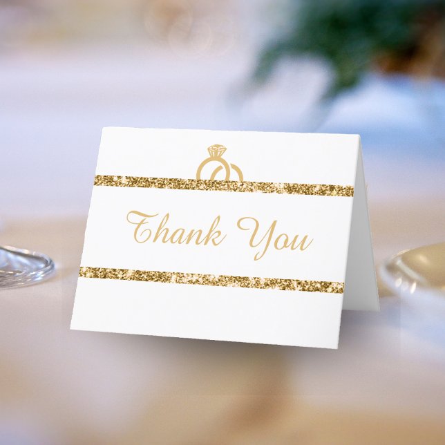 Cartão De Agradecimento Casamento Inicial do Monograma Branco e Dourado (White & Gold Glitter Monogram Initial Wedding Thank You Card)