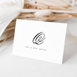 Cartão De Agradecimento Casamento inicial do Sobrenome clássico legante