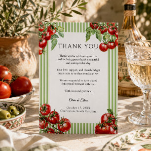 Cartão De Agradecimento Casamento Italiano Elegante Vermelho e Verde