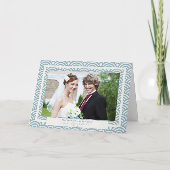 Cartão De Agradecimento Casamento Japonês Seigaiha Obrigado/Texto Personal (Frente)