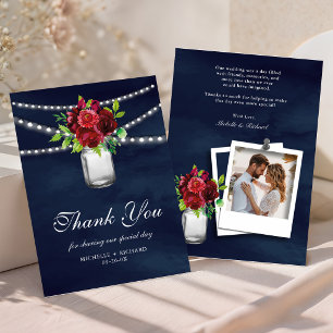 Cartão De Agradecimento Casamento Jarro de Pedreiro Floral Vermelho Borgon