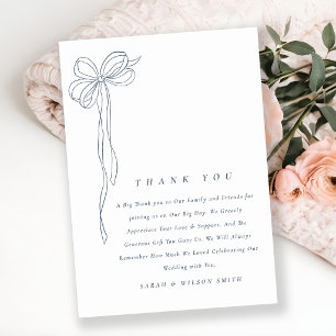 Cartão De Agradecimento Casamento Laço Coquette Azul Simples Minimalista