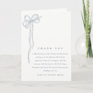 Cartão De Agradecimento Casamento Laço Coquette Azul Simples Minimalista
