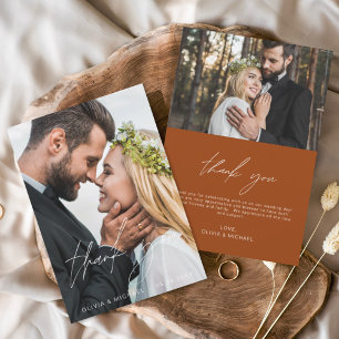 Cartão De Agradecimento Casamento Laranja Queimado Obrigado 2 Fotos