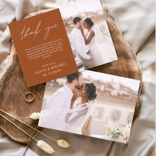 Cartão De Agradecimento Casamento Laranja Queimado Obrigado Foto Minimalis