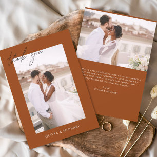 Cartão De Agradecimento Casamento Laranja Queimado Obrigado Foto Minimalis