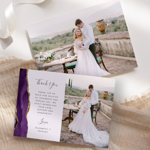 Cartão De Agradecimento Casamento Lavanda Dourado Ágata Roxa Foto