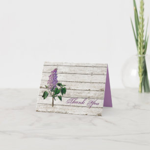 Cartão De Agradecimento casamento lilás roxo madeira de celeiro branqueada