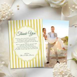Cartão De Agradecimento Casamento Listrado Elegante Moderno Amarelo Verde 