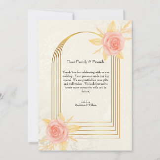 Cartão De Agradecimento Casamento Luxuoso Quadro Dourado Rosas Creme Elega