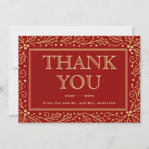 Cartão De Agradecimento Casamento Luxuoso Vermelho e Dourado Antigo