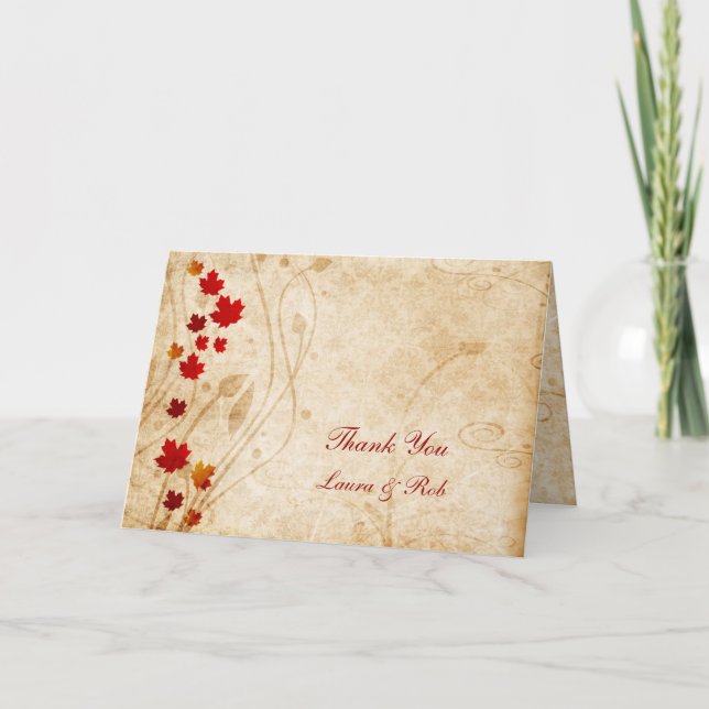 Cartão De Agradecimento Casamento marrom no outono Obrigado (Frente)