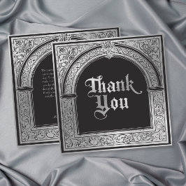 Cartão De Agradecimento Casamento Medieval Gótico Preto Prata