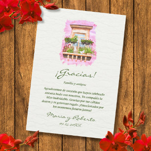 Cartão De Agradecimento Casamento Mexicano com Hacienda Watercolor Espanho