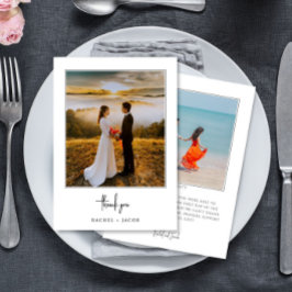 Cartão De Agradecimento Casamento Minimalista com 2 Fotos em Elegant Scrip