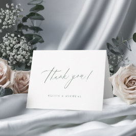 Cartão De Agradecimento Casamento minimalista com letra moderna em verde s