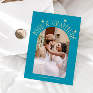 Cartão De Agradecimento Casamento Minimalista de Amor & Gratidão Foto Aqua