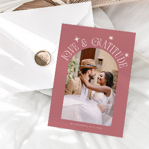 Cartão De Agradecimento Casamento Minimalista de Amor & Gratidão Foto Rosa