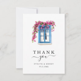 Cartão De Agradecimento Casamento Minimalista de Destino com Bougainvillea
