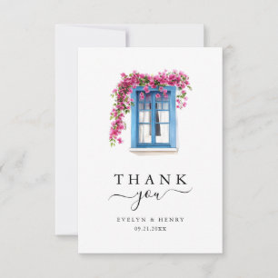 Cartão De Agradecimento Casamento Minimalista de Destino com Bougainvillea