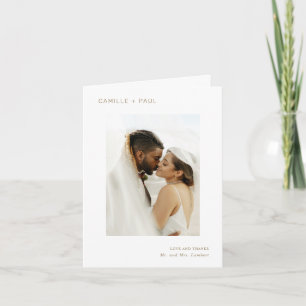 Cartão De Agradecimento Casamento Minimalista de Foto Dourada na moda