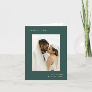 Cartão De Agradecimento Casamento Minimalista de Foto Verde da Floresta na
