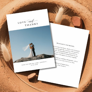 Cartão De Agradecimento Casamento Minimalista de Obrigados e Amor Elegante