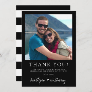 Cartão De Agradecimento Casamento Minimalista de Script Preto e Branco Mod