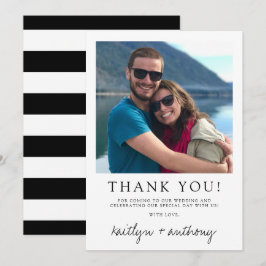 Cartão De Agradecimento Casamento Minimalista de Script Preto e Branco Mod