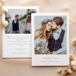 Cartão De Agradecimento Casamento Minimalista do Elegant Duas Fotografias