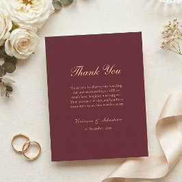 Cartão De Agradecimento Casamento Minimalista Elegante Burgundy Dourado