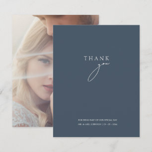 Cartão De Agradecimento Casamento Minimalista Elegante Escrito em Azul Ard