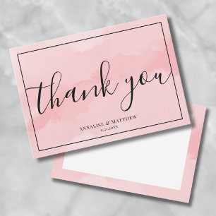 Cartão De Agradecimento Casamento Minimalista Elegante Rosa