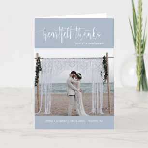Cartão De Agradecimento Casamento Minimalista em Azul Poeira Letreiro Dobr