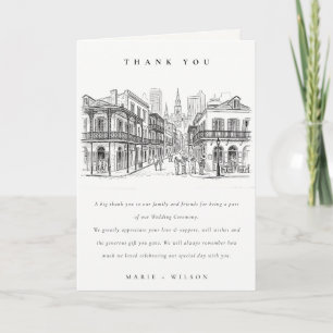 Cartão De Agradecimento Casamento Minimalista Esboço de Nova Orleans Louis