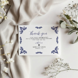 Cartão De Agradecimento Casamento Minimalista Floral Azul-Talavera Mexican