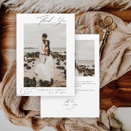 Cartão De Agradecimento Casamento Minimalista Moderno com Caligrafia Preta