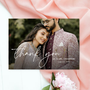 Cartão De Agradecimento Casamento Minimalista Moderno Elegante 2 Fotos