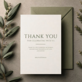 Cartão De Agradecimento Casamento Minimalista Moderno em Verde Sage Elegan