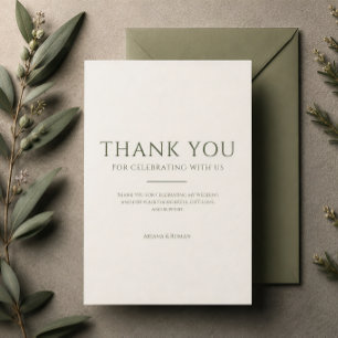 Cartão De Agradecimento Casamento Minimalista Moderno em Verde Sage Elegan