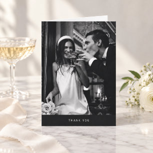 Cartão De Agradecimento Casamento Minimalista Moderno Foto Simples Preto B