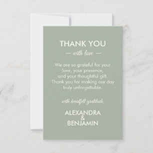 Cartão De Agradecimento Casamento Minimalista Moderno Sage Verde Atempor