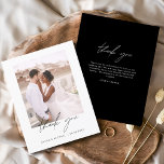 Cartão De Agradecimento Casamento Minimalista Negro Obrigado Foto<br><div class="desc">Nado Obrigado Cartões que têm uma foto na frente e atrás. Os cartões de agradecimento contêm uma tipografia cursiva moderna,  escrita com letra de mão,  que é elegante,  simples e moderna para usar após a celebração do dia do casamento.</div>