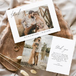 Cartão De Agradecimento Casamento Minimalista Obrigado Foto Simples<br><div class="desc">Elevem a vossa gratidão com as nossas elegantes cartas de agradecimento que incluem a escrita moderna e a vossa fotografia favorita do casamento. Essas cartas oferecem um na moda e design minimalista que complementa perfeitamente qualquer estética de casamento. Personalize-os com uma mensagem sincera de apreço para transmitir seus obrigados aos...</div>