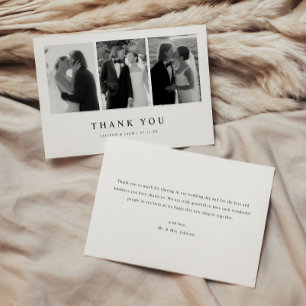 Cartão De Agradecimento Casamento Minimalista Preto e Branco com 3 Fotos