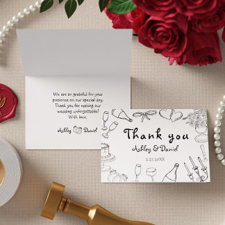 Cartão De Agradecimento Casamento Minimalista Preto e Branco de Noivos Des