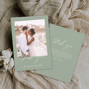 Cartão De Agradecimento Casamento Minimalista Verde Sage Obrigado Foto