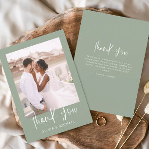 Cartão De Agradecimento Casamento Minimalista Verde Sage Obrigado Foto