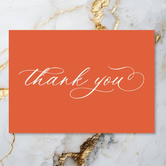 Cartão De Agradecimento Casamento Mínimo do Script Laranja Moderno Sunset (Modern Sunset Orange Script Minimal Wedding Thank You Card)
